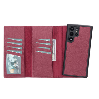 Bayelon Trifold Leather Wallet Case #color_ Burgundy Samsung Galaxy S22 Ultra