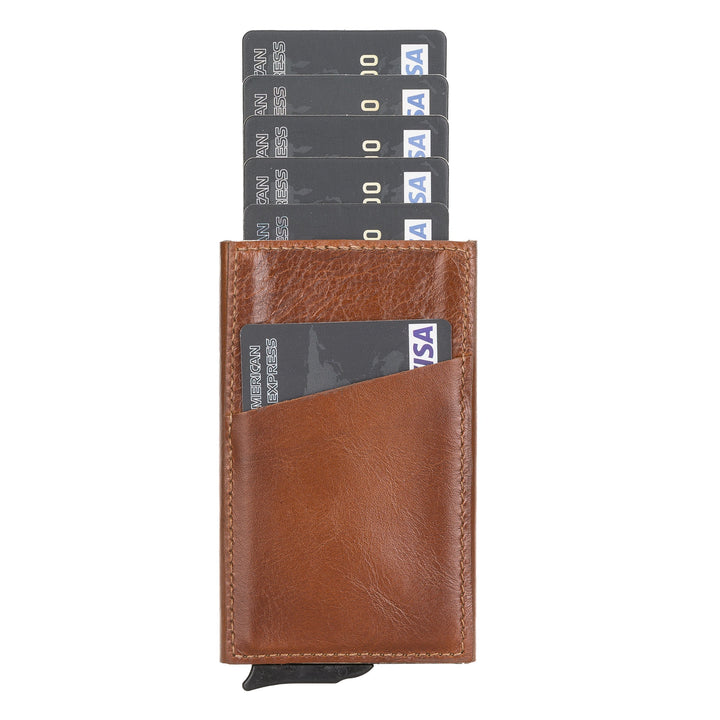Full Grain Leather Mechanical Pop Up Card Holder With RFID Bayelon