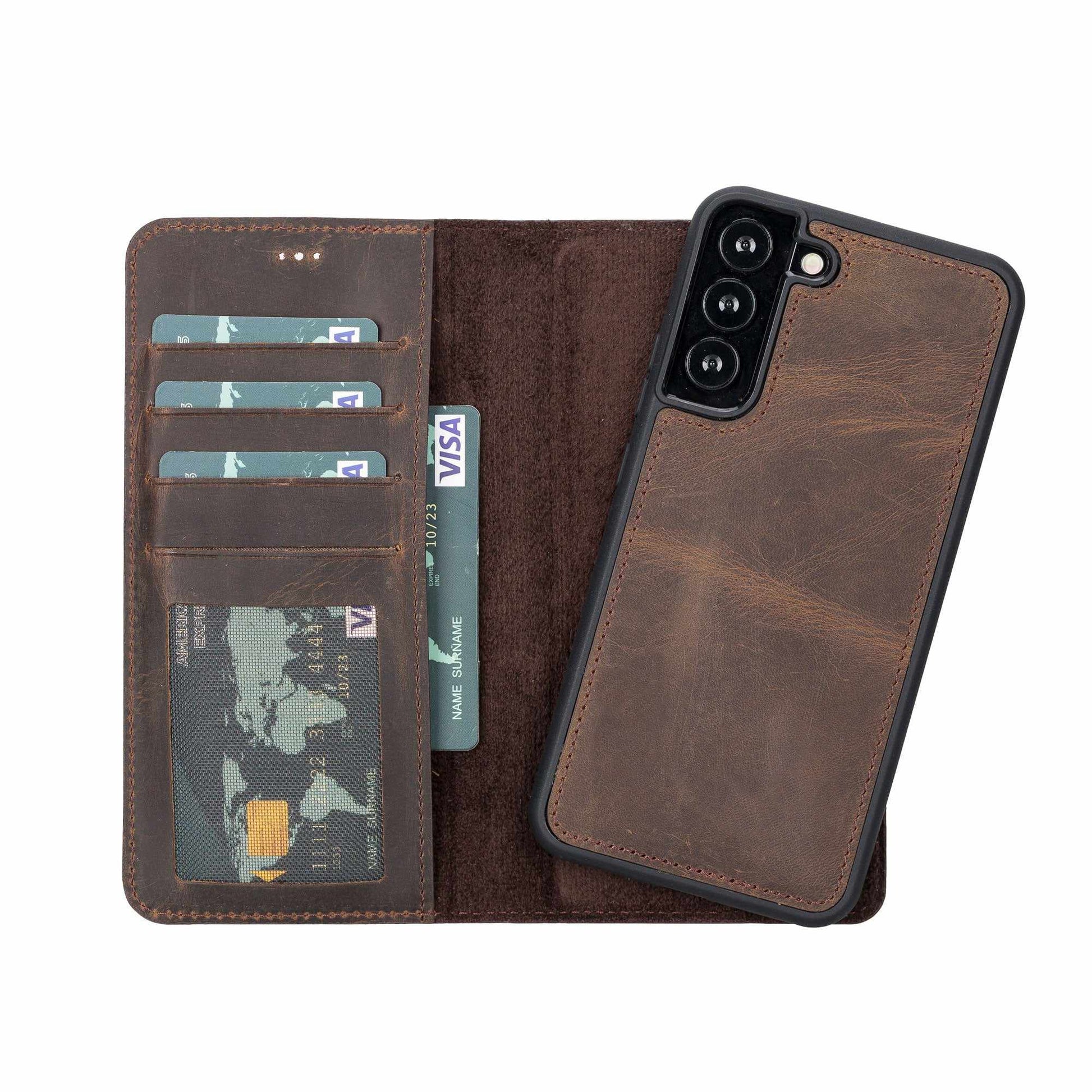 Bayelon Detachable Leather Wallet Case #color_ Samsung Galaxy S22 Plus Dark Brown