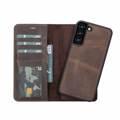 Bayelon Detachable Leather Wallet Case #color_ Samsung Galaxy S22 Plus Dark Brown