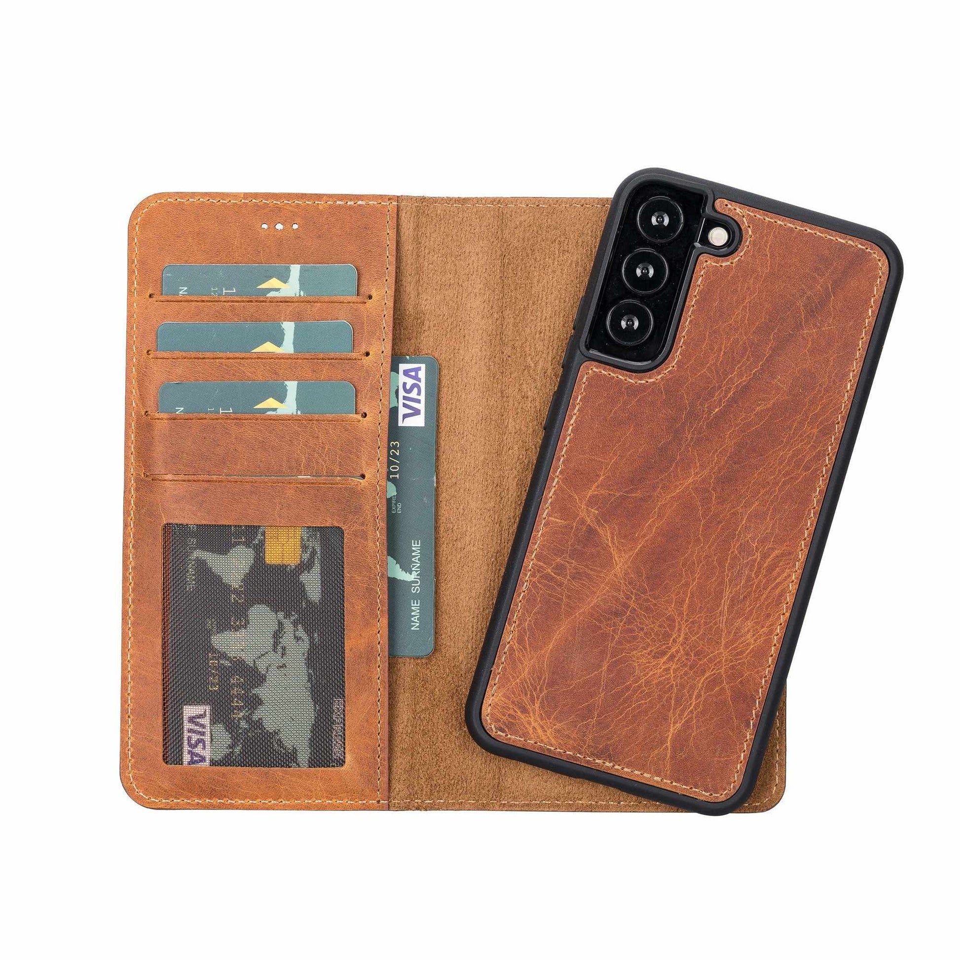 Bayelon Detachable Leather Wallet Case #color_ Samsung Galaxy S22 Plus Antique Camel