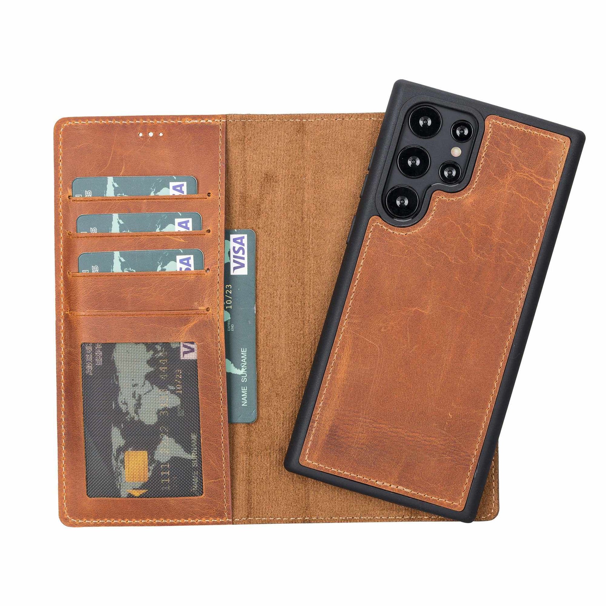 Bayelon Detachable Leather Wallet Case #color_ Samsung Galaxy S22 Ultra Antique Camel