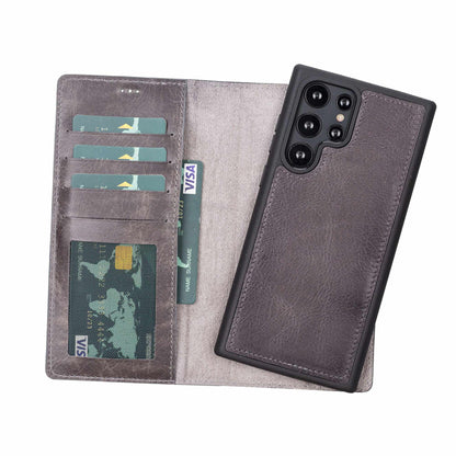 Bayelon Detachable Leather Wallet Case #color_ Samsung Galaxy S22 Ultra Smoked Black