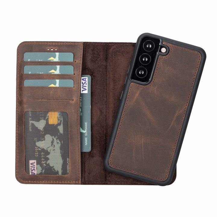 Personalized Samsung Galaxy S22 Detachable Full Grain Leather Wallet Case Bayelon