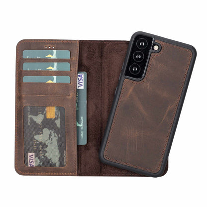 Bayelon Detachable Leather Wallet Case #color_ Samsung Galaxy S22 Dark Brown