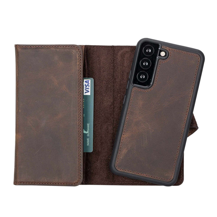 Trifold Full Grain Leather Wallet Case for Samsung Galaxy S22 / S22 Plus / S22 Ultra Bayelon