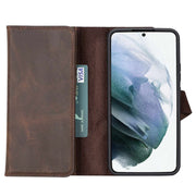 Trifold Full Grain Leather Wallet Case for Samsung Galaxy S22 / S22 Plus / S22 Ultra Bayelon