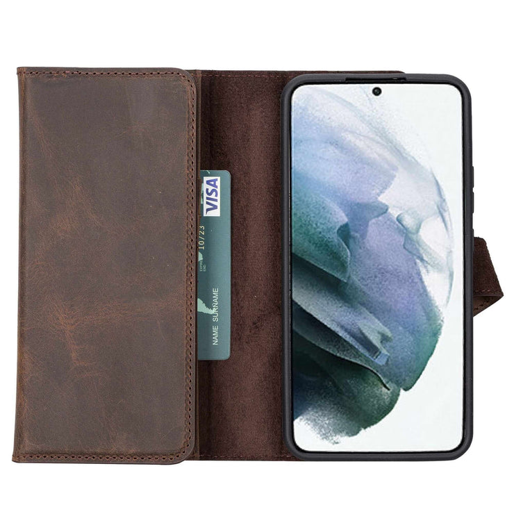 Trifold Full Grain Leather Wallet Case for Samsung Galaxy S22 / S22 Plus / S22 Ultra Bayelon