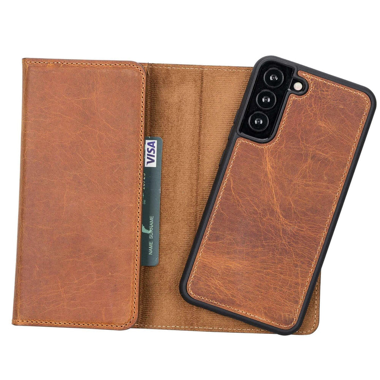 Trifold Full Grain Leather Wallet Case for Samsung Galaxy S22 / S22 Plus / S22 Ultra Bayelon