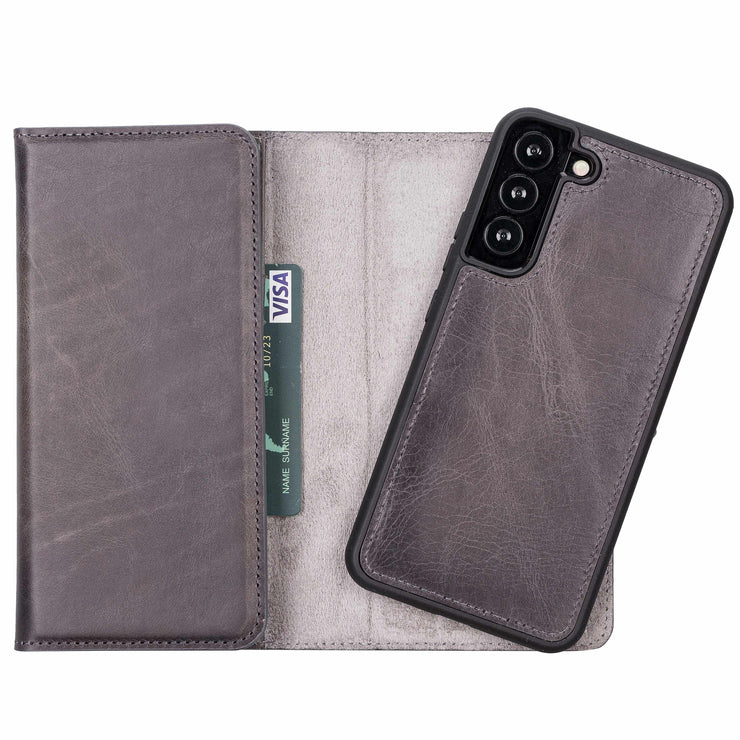 Trifold Full Grain Leather Wallet Case for Samsung Galaxy S22 / S22 Plus / S22 Ultra Bayelon