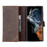 Trifold Full Grain Leather Wallet Case for Samsung Galaxy S22 / S22 Plus / S22 Ultra Bayelon