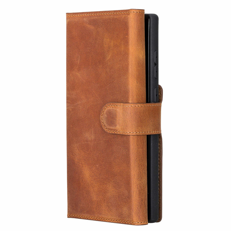 Trifold Full Grain Leather Wallet Case for Samsung Galaxy S23 / S23 Plus / S23 Ultra Bayelon