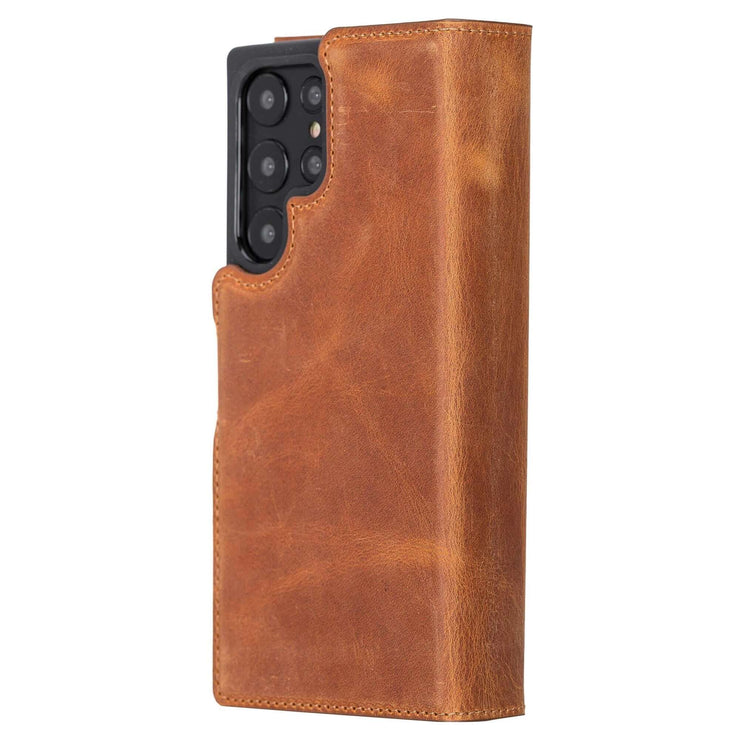 Trifold Full Grain Leather Wallet Case for Samsung Galaxy S22 / S22 Plus / S22 Ultra Bayelon