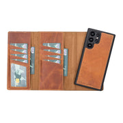 Trifold Full Grain Leather Wallet Case for Samsung Galaxy S22 / S22 Plus / S22 Ultra Bayelon
