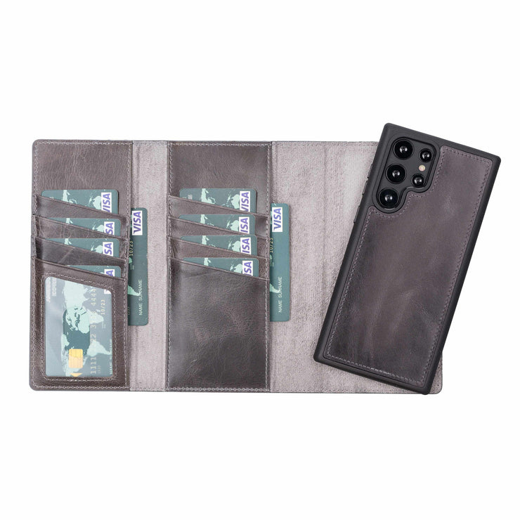 Trifold Full Grain Leather Wallet Case for Samsung Galaxy S22 / S22 Plus / S22 Ultra Bayelon