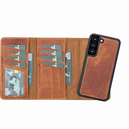 Bayelon Trifold Leather Wallet Case #color_ Antique Camel Samsung Galaxy S22