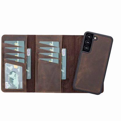 Bayelon Trifold Leather Wallet Case #color_ Dark Brown Samsung Galaxy S22