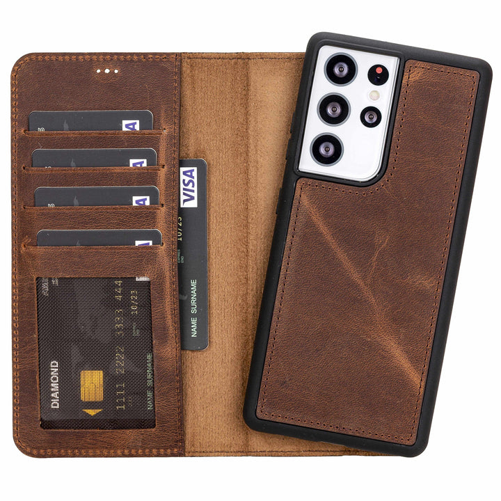 Samsung Galaxy S21 Ultra Detachable Handcrafted Full Grain Leather Wallet Case Bayelon