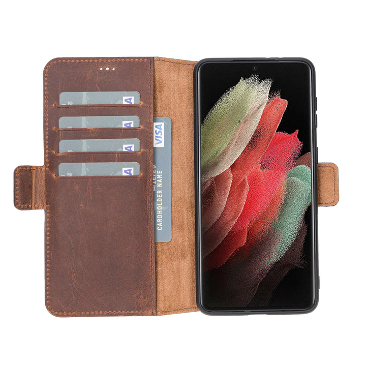 Samsung Galaxy S21 FE Flip Cover Handcrafted Full Grain Leather Wallet Case Bayelon
