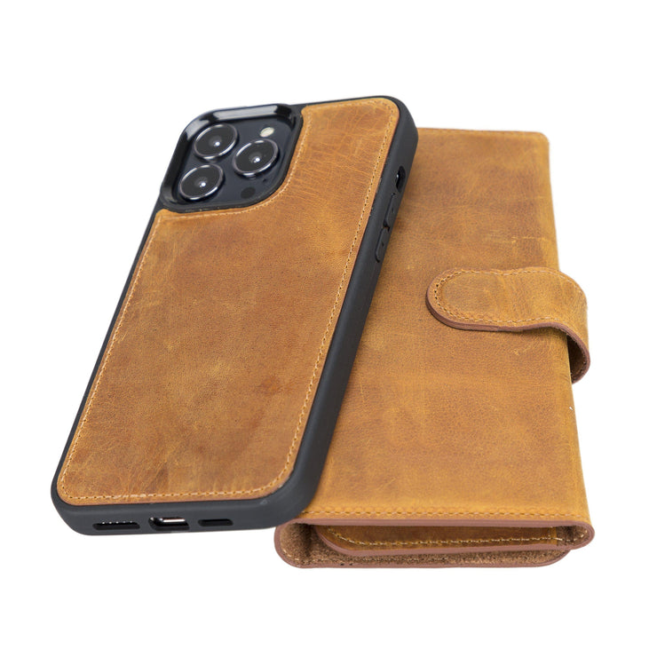 Trifold Full Grain Leather Wallet Case for iPhone iPhone 13 Pro Bayelon