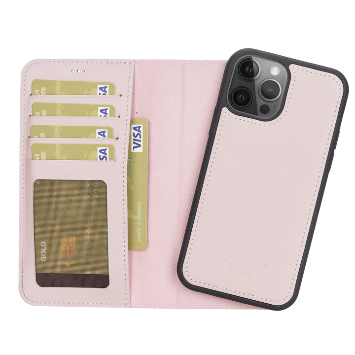 iPhone 12 / 12 Pro 6.1" Leather Detachable Magnetic Wallet Case Nude Pink