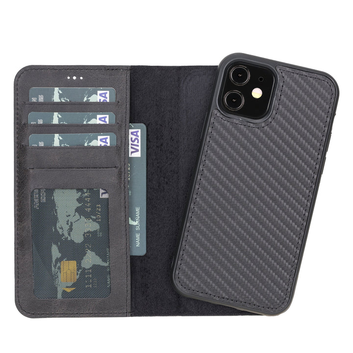 iPhone 12 / 12 Pro 6.1" Leather Detachable Magnetic Wallet Case Carbon Black