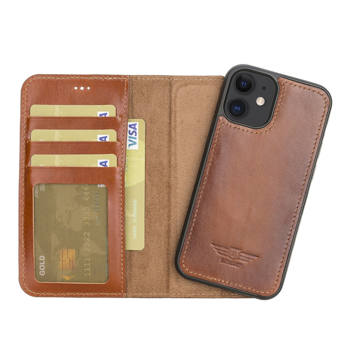 iPhone 12 Mini 5.4" Leather Magnetic Detachable Wallet Case Rustic Tan