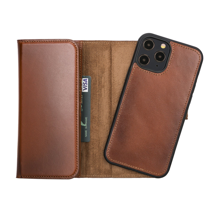 iPhone 12 Pro Max Trifold Detachable Handcrafted Full Grain Leather Wallet Case Bayelon