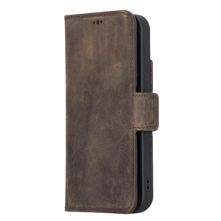 iPhone 13 Flip Cover Full Grain Leather Wallet Case with Kickstand Feature Bayelon