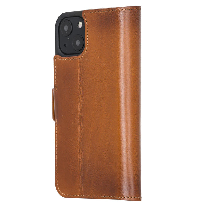 iPhone 13 Flip Cover Full Grain Leather Wallet Case with Kickstand Feature Bayelon