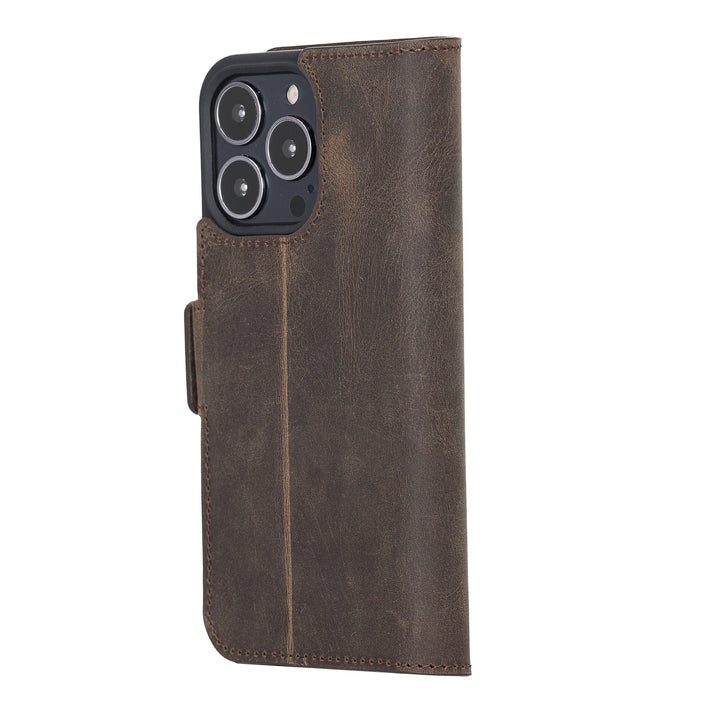 iPhone 13 Pro Flip Cover Full Grain Leather Wallet Case with Kickstand Feature Bayelon