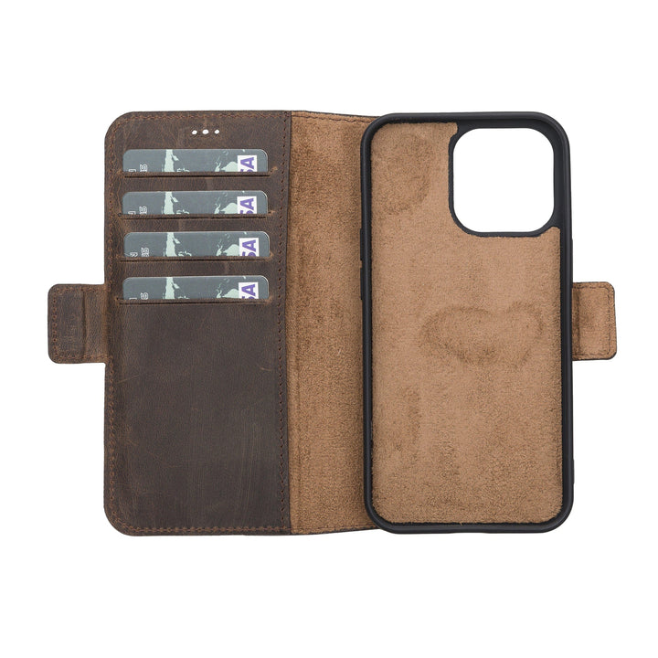iPhone 13 Pro Flip Cover Full Grain Leather Wallet Case with Kickstand Feature Bayelon