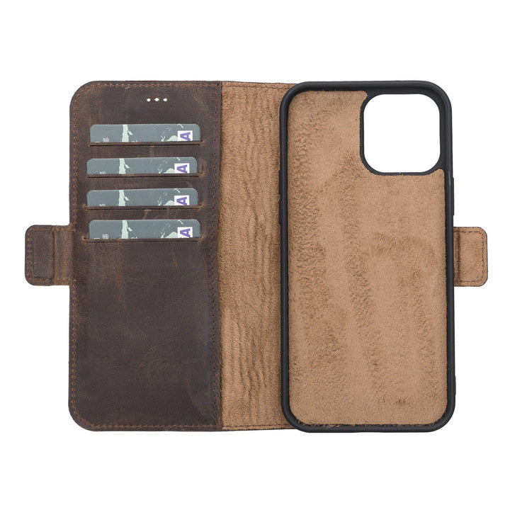iPhone 13 Pro Max Flip Cover Full Grain Leather Wallet Case with Kickstand Feature Bayelon