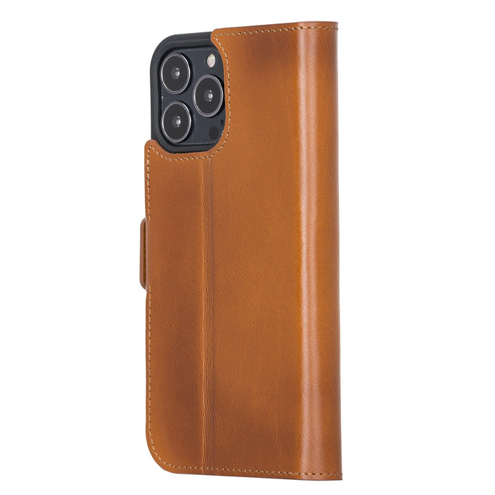 iPhone 13 Pro Max Flip Cover Full Grain Leather Wallet Case with Kickstand Feature Bayelon
